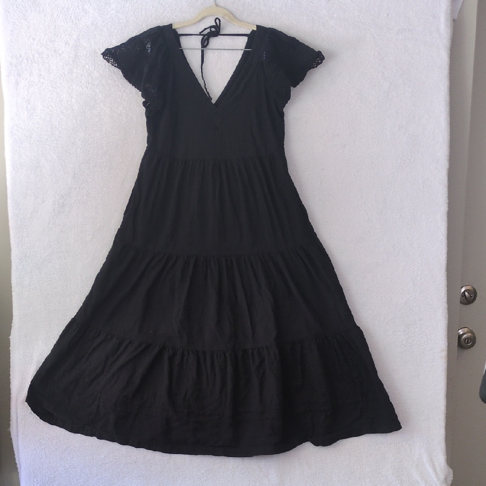 Old Navy Women's Black Tiered V Neck Cotton Midi Dress Size XS‎